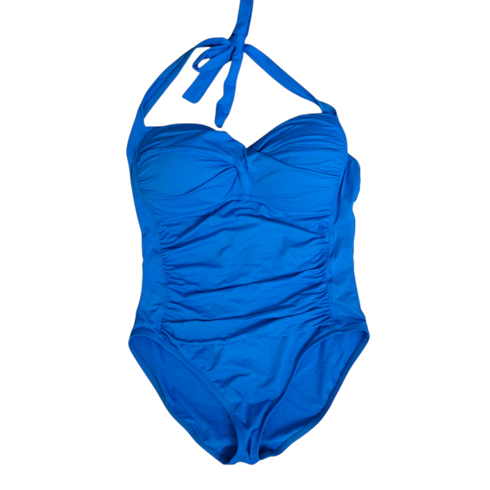 La Blanca Blue Twist Halter One-piece‎ swimsuit size 12